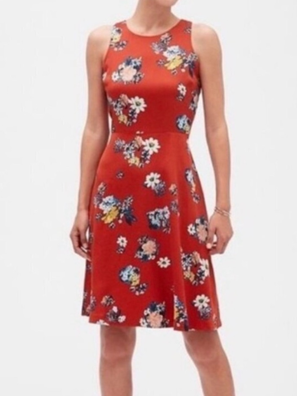 Banana Republic Red Floral Sleeveless Fit & Flare Midi Dress Women’s Size 2
